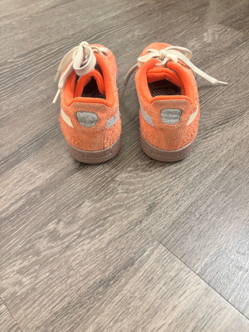 Orange Suede Low-Top Sneakers with Cream Laces - Picture 4 of 5